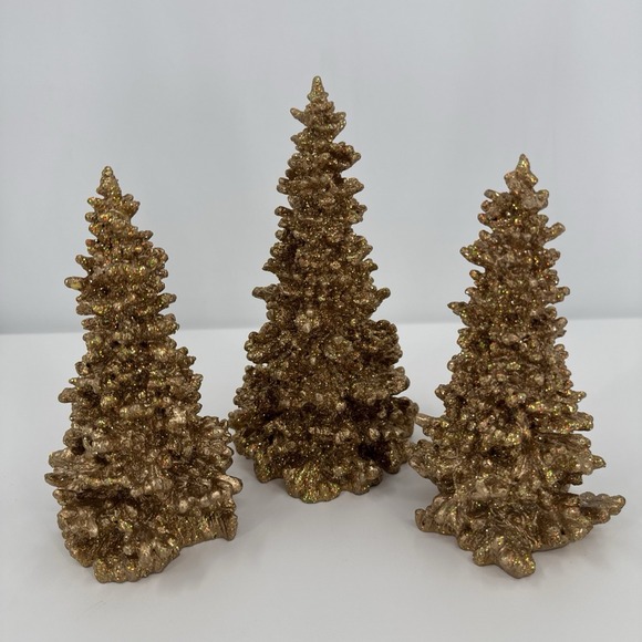 Department 56 Gold Glitter Christmas Trees Set Of 3 Holiday Display Sparkling - Picture 5 of 5